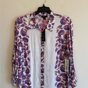 I Heart Ronson Button Down Shirt - White with Pink and Blue Floral